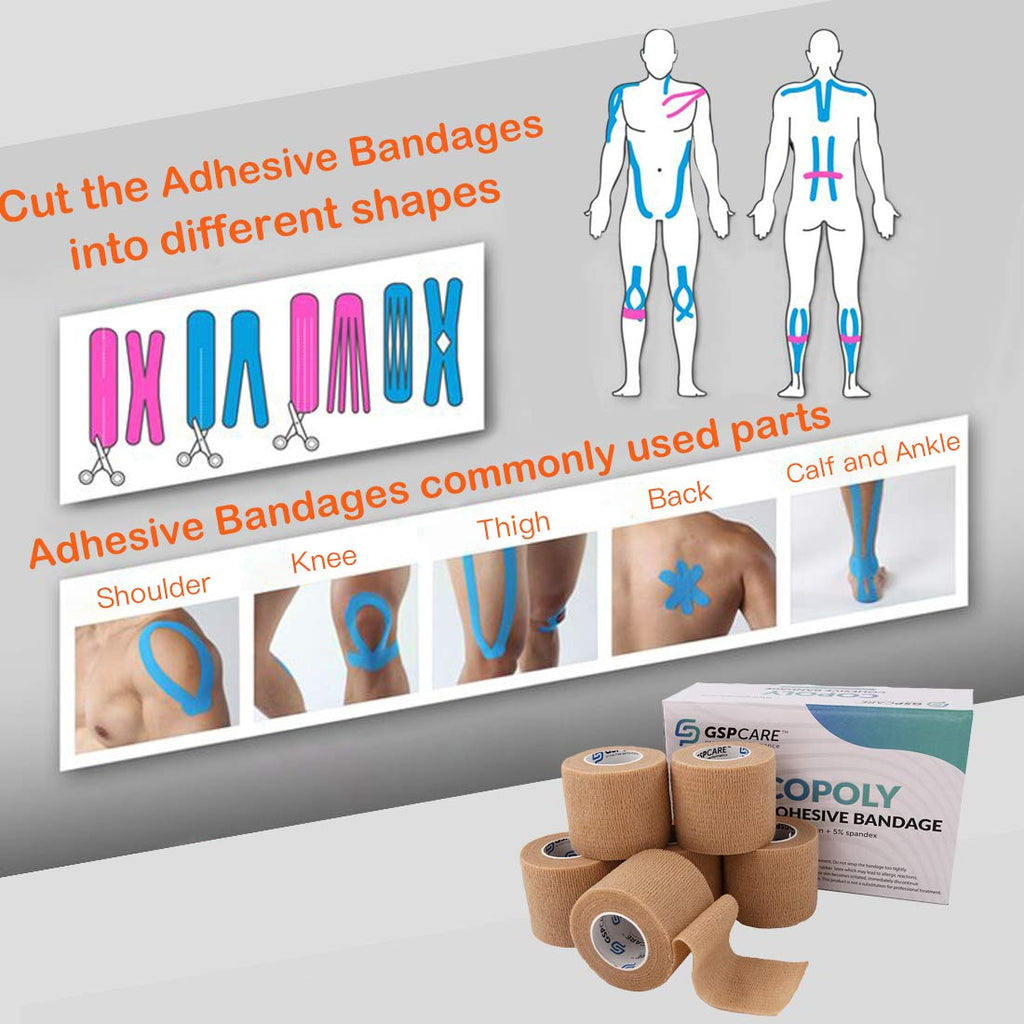 Self Adherent Cohesive Bandages Wrap 12 Count 2 x 5 Yards, Medical Tape, Adhesive Flexible Breathable First Aid Non Woven Rolls,