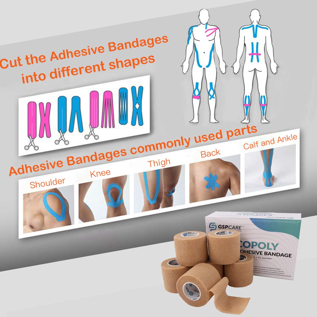 Self Adherent Cohesive Bandages Wrap 12 Count 2 x 5 Yards, Medical Tape, Adhesive Flexible Breathable First Aid Non Woven Rolls,