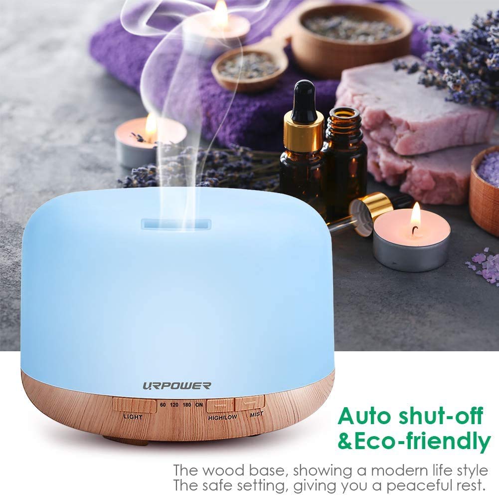URPOWER 500ml Aromatherapy Essential Oil Diffuser Humidifier Room Decor Lighting with 4 Timer Settings, 7 LED Color Changing Lam
