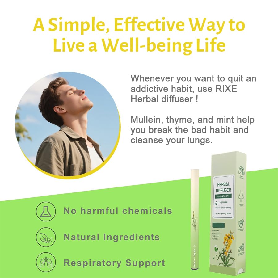 WENEW Mullein Herbal Diffuser Pen with Extracts of Mullein,Thyme and Mint for Lung Detox and Oral Air Freshening - 1 Stick