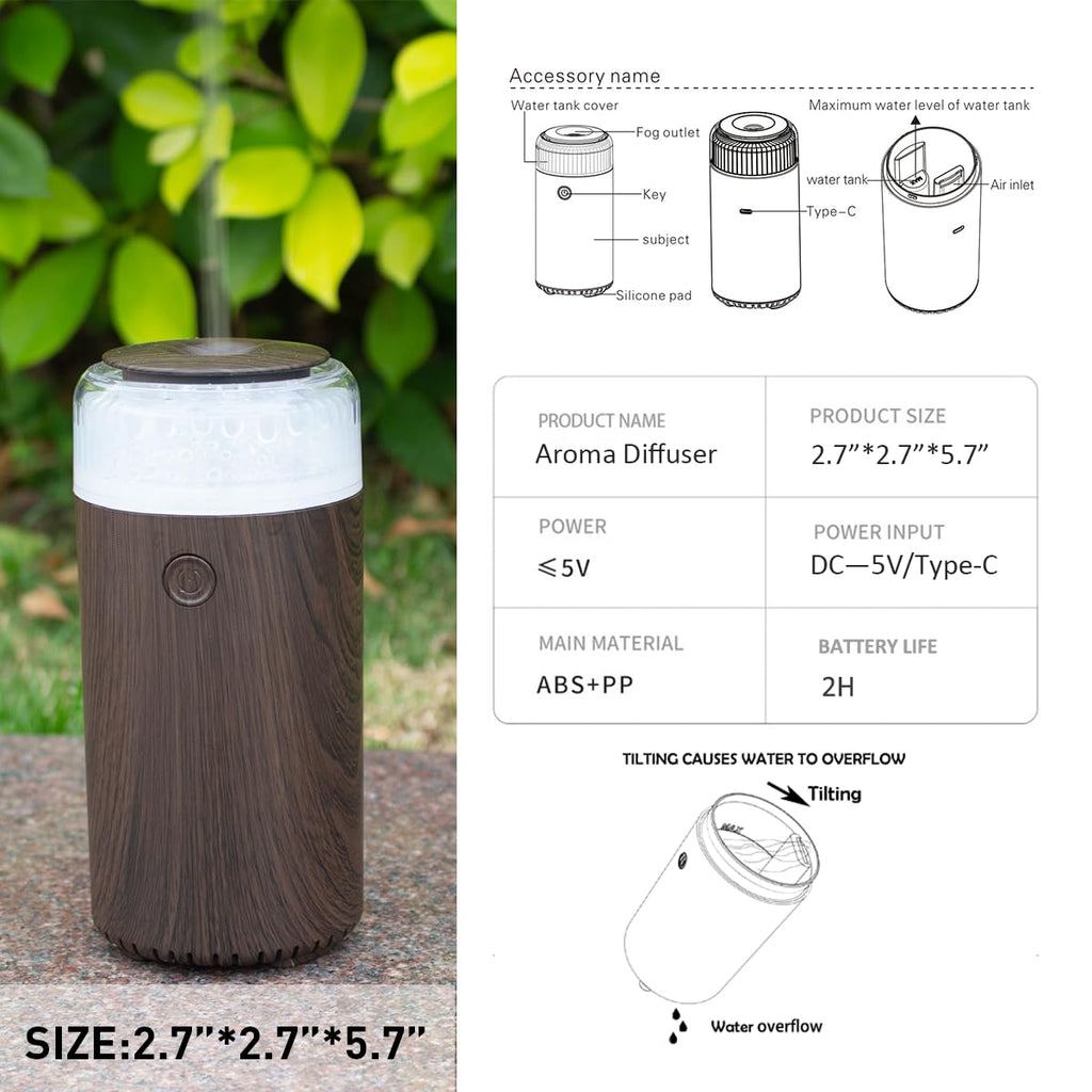 Unee Upgrade Car Diffuser,90ml USB Rechargeable Aroma Essential Oil Aromatherapy Humidifier Diffuser(Built-in Battery Dark Grey