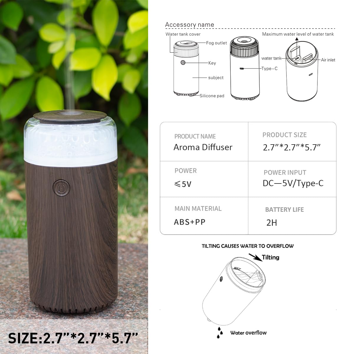 Unee Upgrade Car Diffuser,90ml USB Rechargeable Aroma Essential Oil Aromatherapy Humidifier Diffuser(Built-in Battery Dark Grey