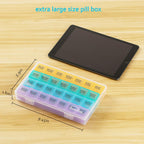 XL Large Monthly Pill Organizer 4 Weeks, 28 Day Pill Box Organizer Weekly, Big Compartment Pill Box with Travel Case, 7 Day Pill