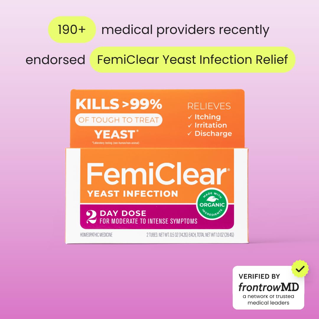 FemiClear 2-Day Dose Yeast Infection and Itch Control Ointment, for Moderate to Intense Symptoms, Made with All-Natural and Orga