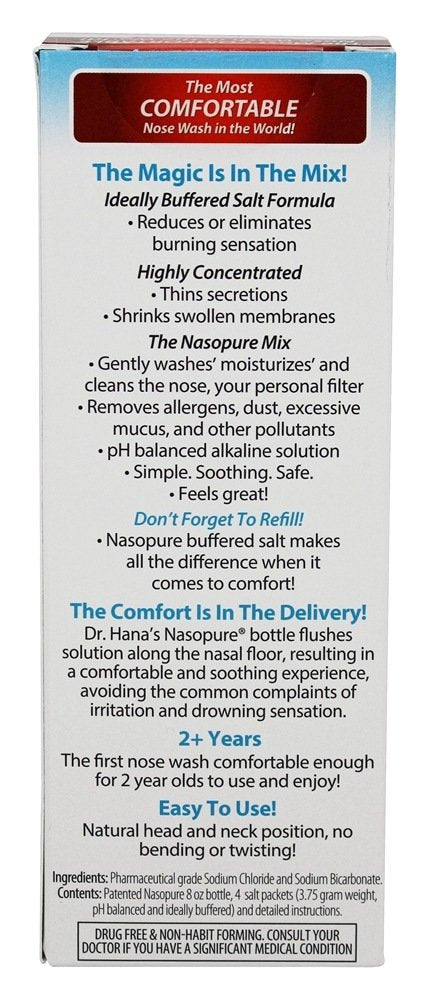 Nasopure Nasal Wash, Sampler Kit, The Nicer Neti Pot    Sinus Wash Kit, Comfortable Nasal Rinse 8 Oz Bottle & 4 Salt Packets (3.