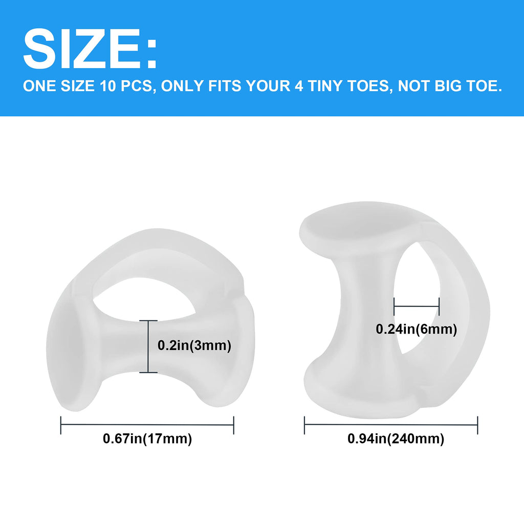 Hoogoo Pinky Toe Separators, Translucent Gel Toe Protector Spreader Small Silicone Toe Spacers, Cushions for Curled Overlapping