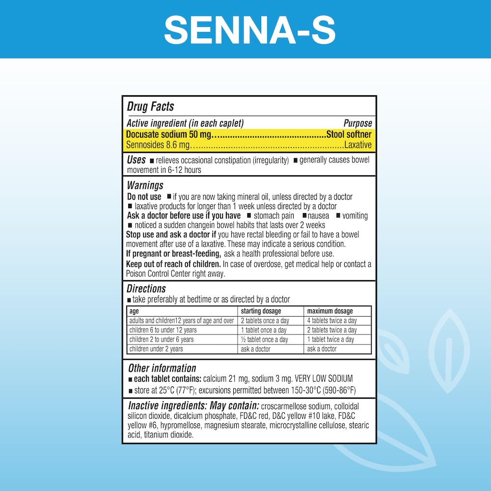 Puregen Labs Senna-S Natural Vegetable Laxative Plus Stool Softener Dual Action - Total 500 Tablets Senna Plus | Gentle Dependab