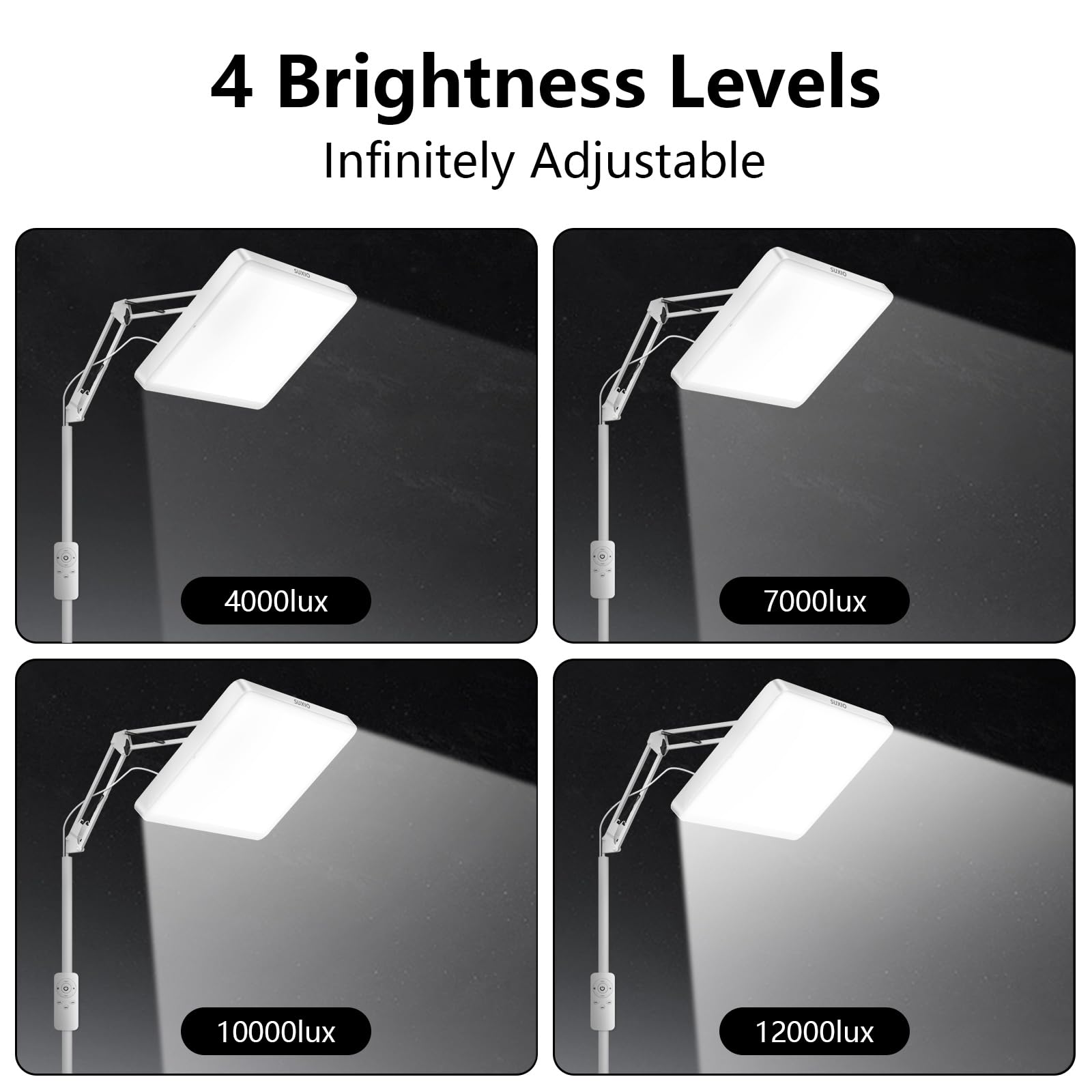 SUXIO Light Therapy Lamp - 12000 LUX Therapy Lights, Happy Lamp with Remote, Light Box Therapy with 3 Timer & 4 Brightness, LED