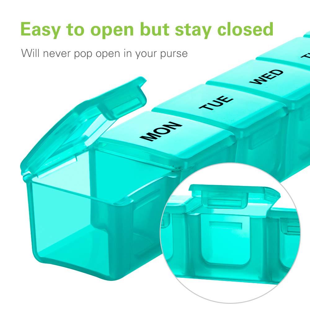 BUG HULL Weekly Pill Organizer Large 2 Packs, Extra Large Travel Pill Organizer, Pill Box 7 Day, Travel Pill Case, Medicine Pill