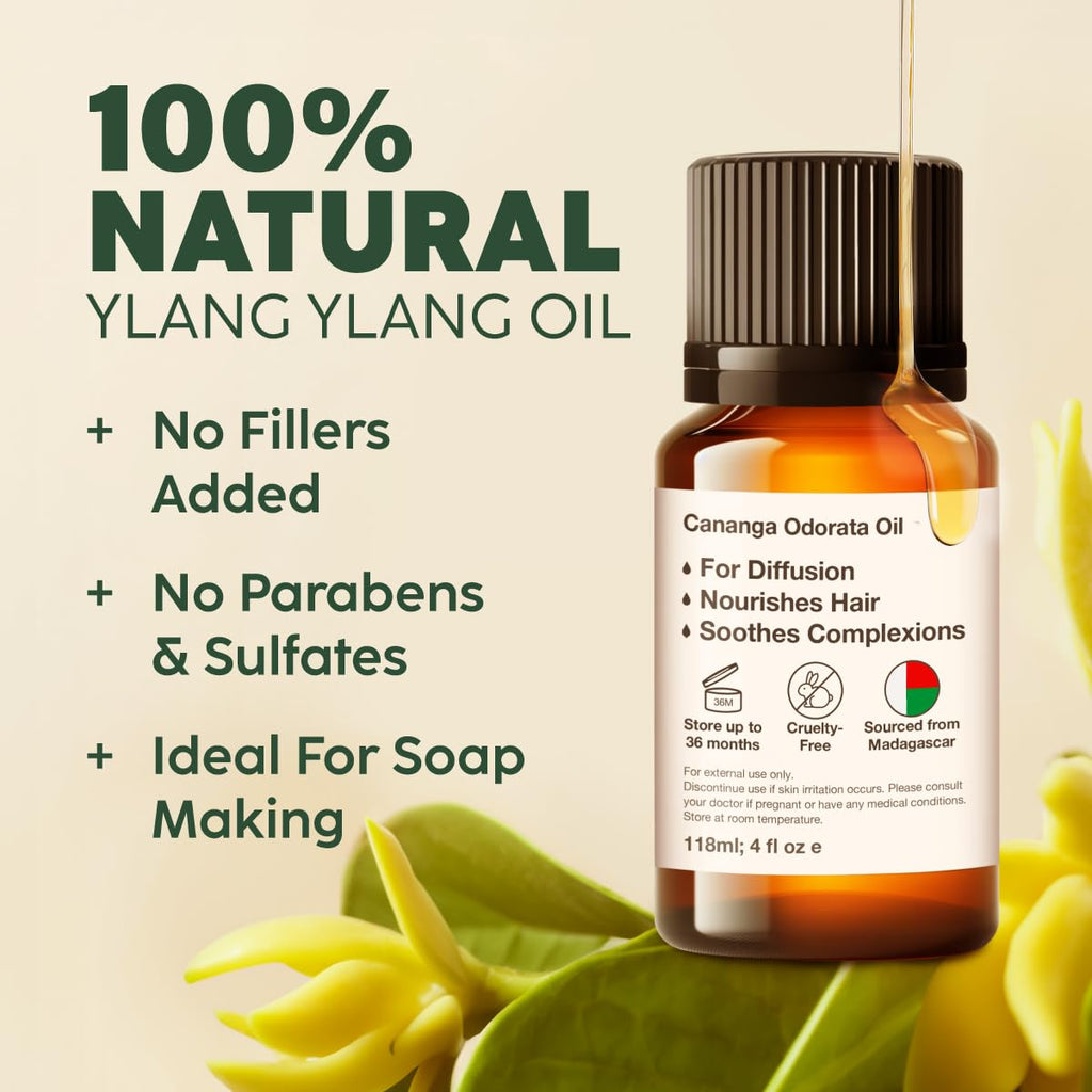 Kukka Ylang-Ylang Essential Oil for Skin Hair & Diffuser - 0.34 Fl Oz - 100% Pure Natural, Floral Scent, for Aromatherapy,Bath B