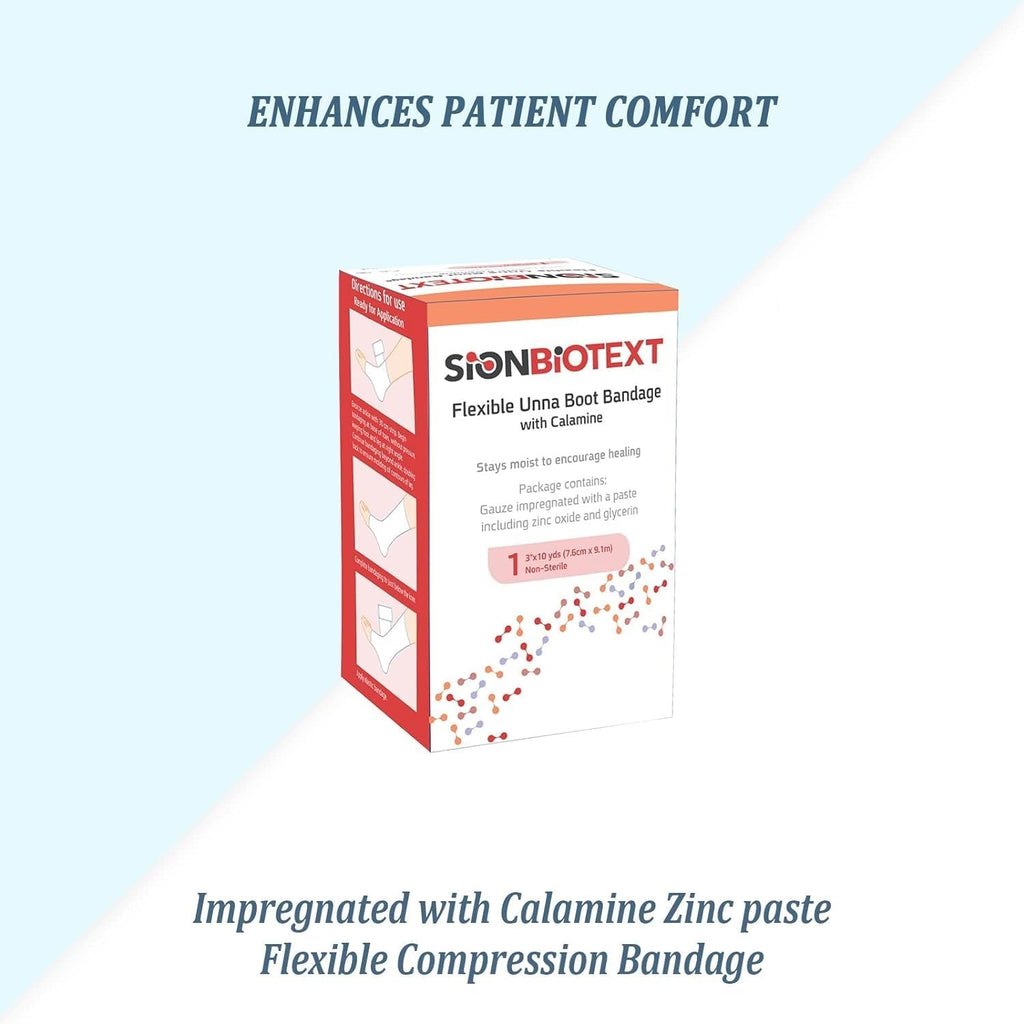 Sion Biotext Unna Boot with Zinc and Calamine - 3    x 10 Yards Flexible Compression Bandage - Moist Healing Environment - Ideal