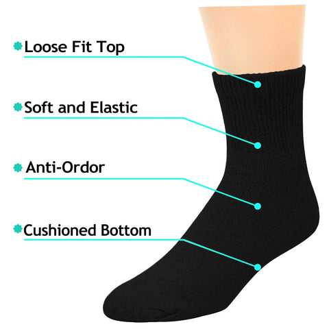 Falari 6-pack Physicians Approved Diabetic Ankle Socks (13-15 King Size, 6-pack Black)