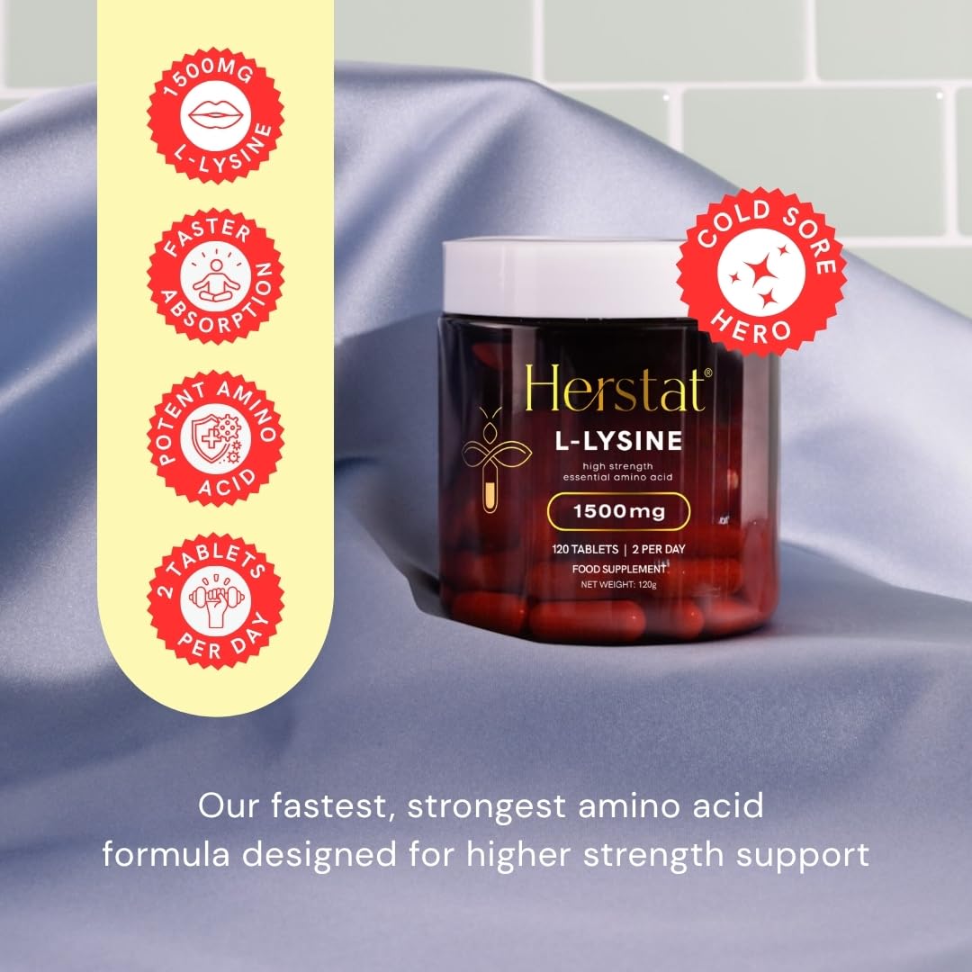 Herstat L-Lysine 1500mg | High Potency Essential Amino Acid, Vegetable Tablets, 120ct
