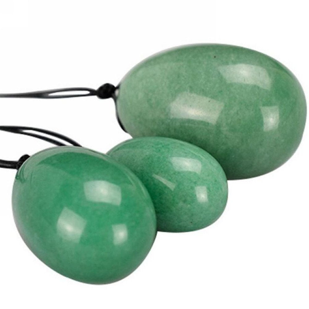 AITELEI 4Pcs Set Jade Yoni Eggs Stick,3 Pcs Drilled Natural Green Aventurine Quartz Crystal Jade Eggs Massage Stone + 1 Pcs Mass