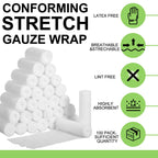 Treela 100 Rolls Gauze Bandage, 4 in x 5 Yards, Elastic Bandages Individual Packaging Sterile Non Latex First Aid Pads Medical B