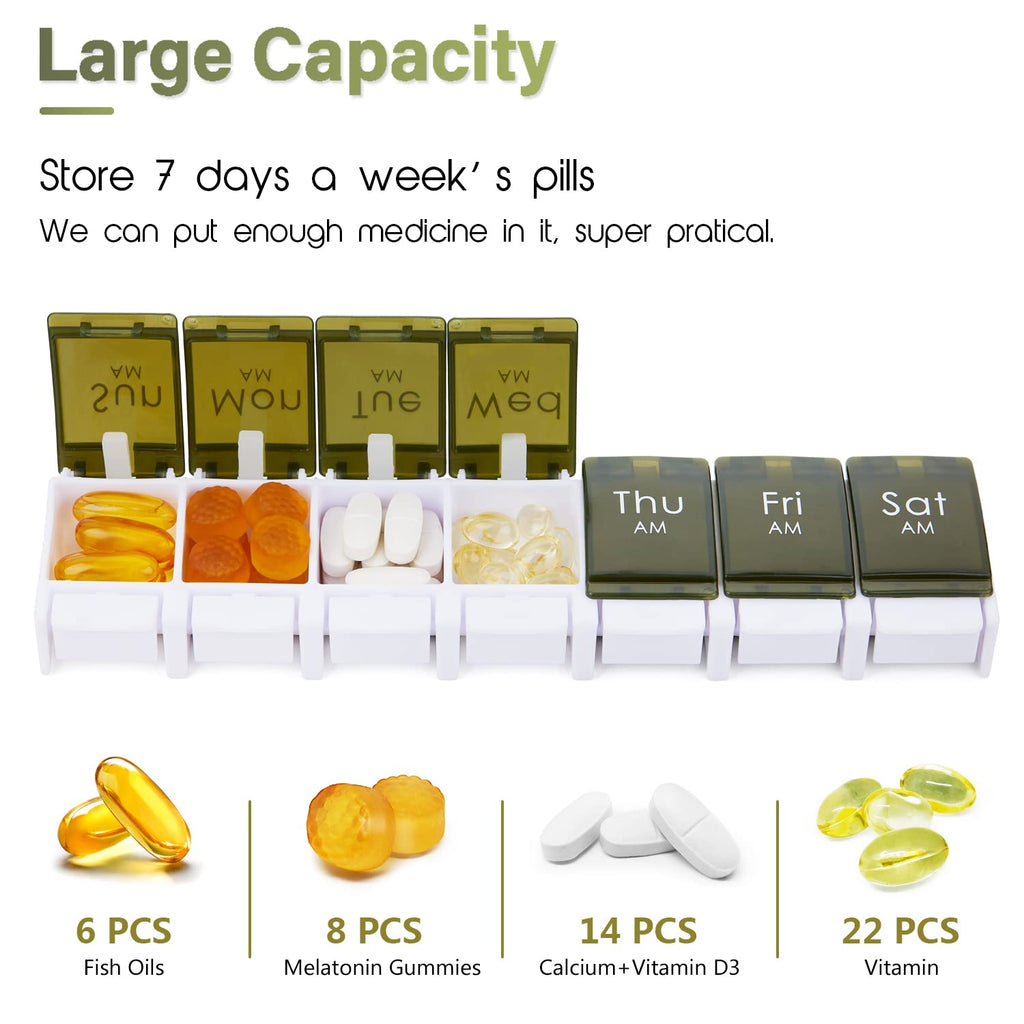 2 Week Pill Box, MOLN HYMY 7 Day Pill Organizer 2 Times a Day, Weekly Pill Container to Hold Medication, Vitamins Fish Oils (Gre
