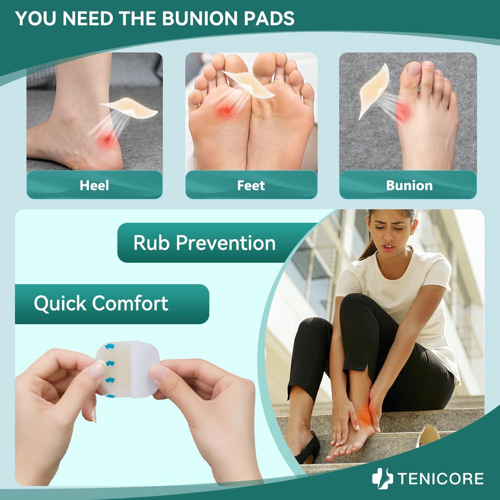 TENICORE Bunion Pads, Bunion Cushions for Women and Men, Toe and Foot Protector Pads, Sole and Heel Cushions, Waterproof, Thin,