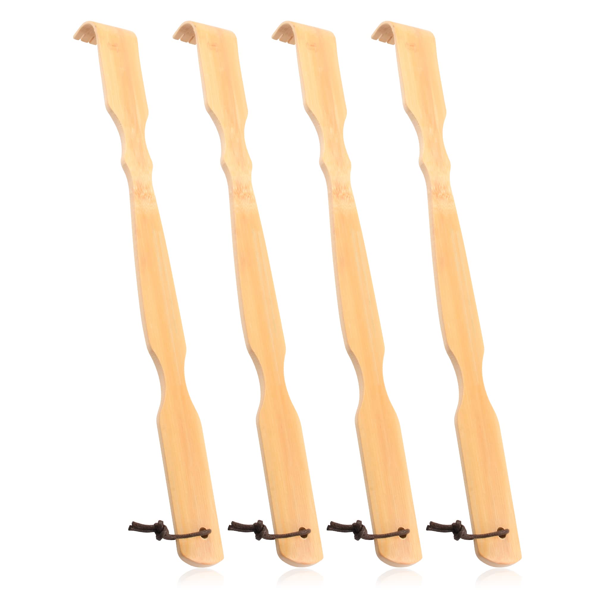 Renook Wooden Bamboo Back Scratcher, 4 PCS 17 Inch Long Handle Back Scratchers for Adults Men Women,Large Long Handle Wood Back 