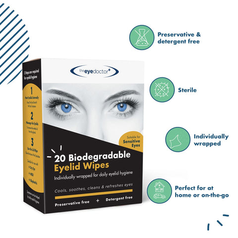The Eye Doctor Eyelid Wipes - 20 x Single use Eyelid Wipes - Suitable for Sensitive Eyes, Dry Eyes, Blepharitis & MGD - Detergen