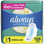 Always Ultra Thin Daytime Pads with Wings, Size 1, Regular, Unscented, 42 Counts x 3 Packs (126 Count Total)