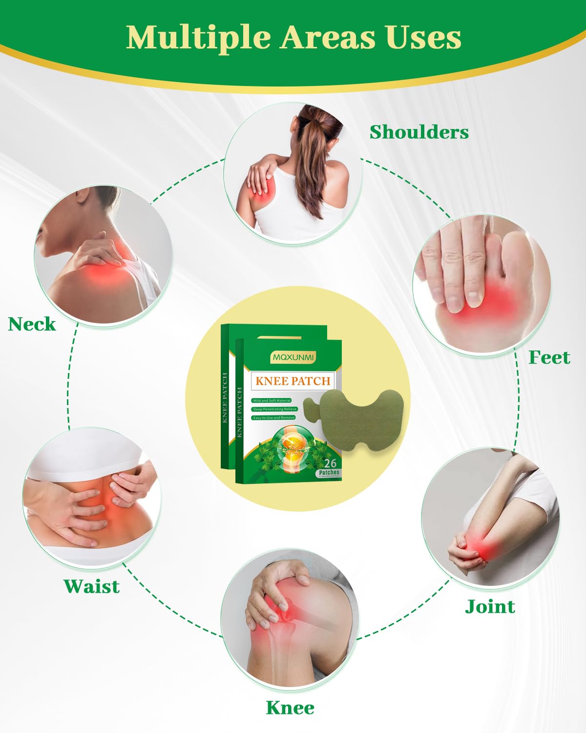 MQXUNMI 52 PCS Knee Patches, Warming Herbal Patches for Joint Patch, 12 Hours Deep Heating Extra Strength Wormwood Extract Stick