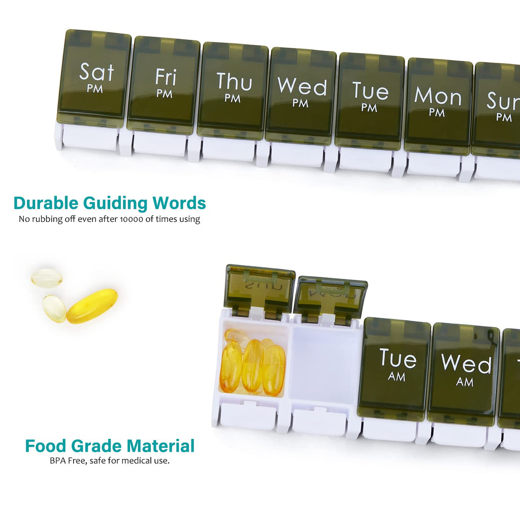 2 Week Pill Box, MOLN HYMY 7 Day Pill Organizer 2 Times a Day, Weekly Pill Container to Hold Medication, Vitamins Fish Oils (Gre