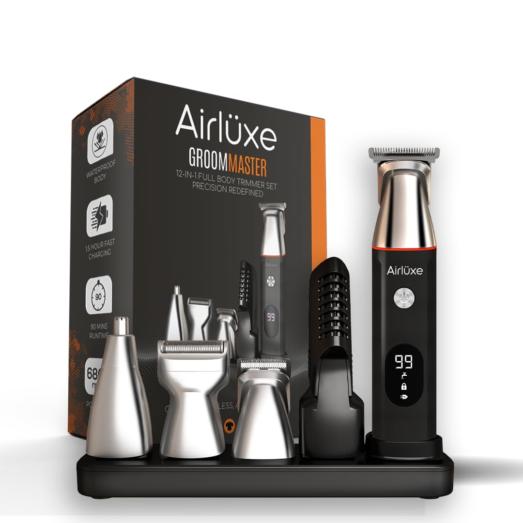 Airluxe 12In1 Multi Grooming Machine Kit For Men | Beard Shaving, Body, Hair, Nose & Ear Trimmer | Ipx7 Waterproof | 90 Min Ru