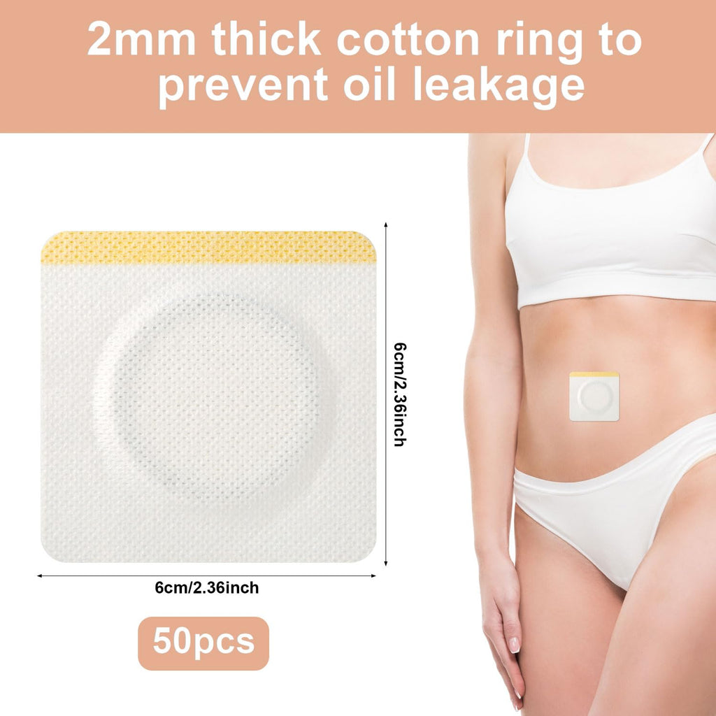 50pcs Castor Oil Belly Button Patch, 2.36inch White Castor Oil Pack Wrap Disposable Self-Adhesive Castor Oil Pad Organic Castor