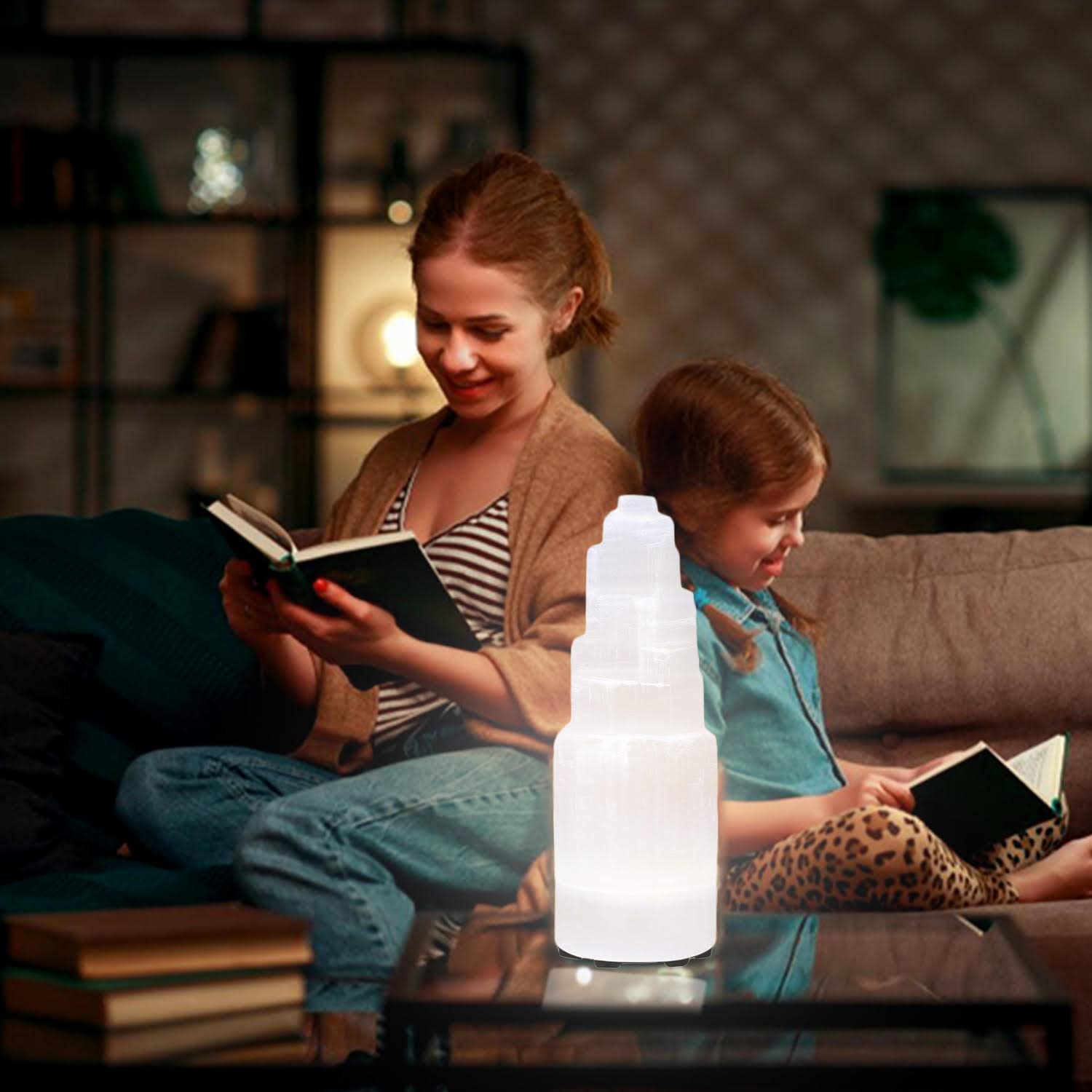 Himalayan Glow WBM Selenite Tower Skyscraper 10cm, Natural Home Decoration & Meditation Crystal Stone-3 PCS Lamp, (Pack of 3), W