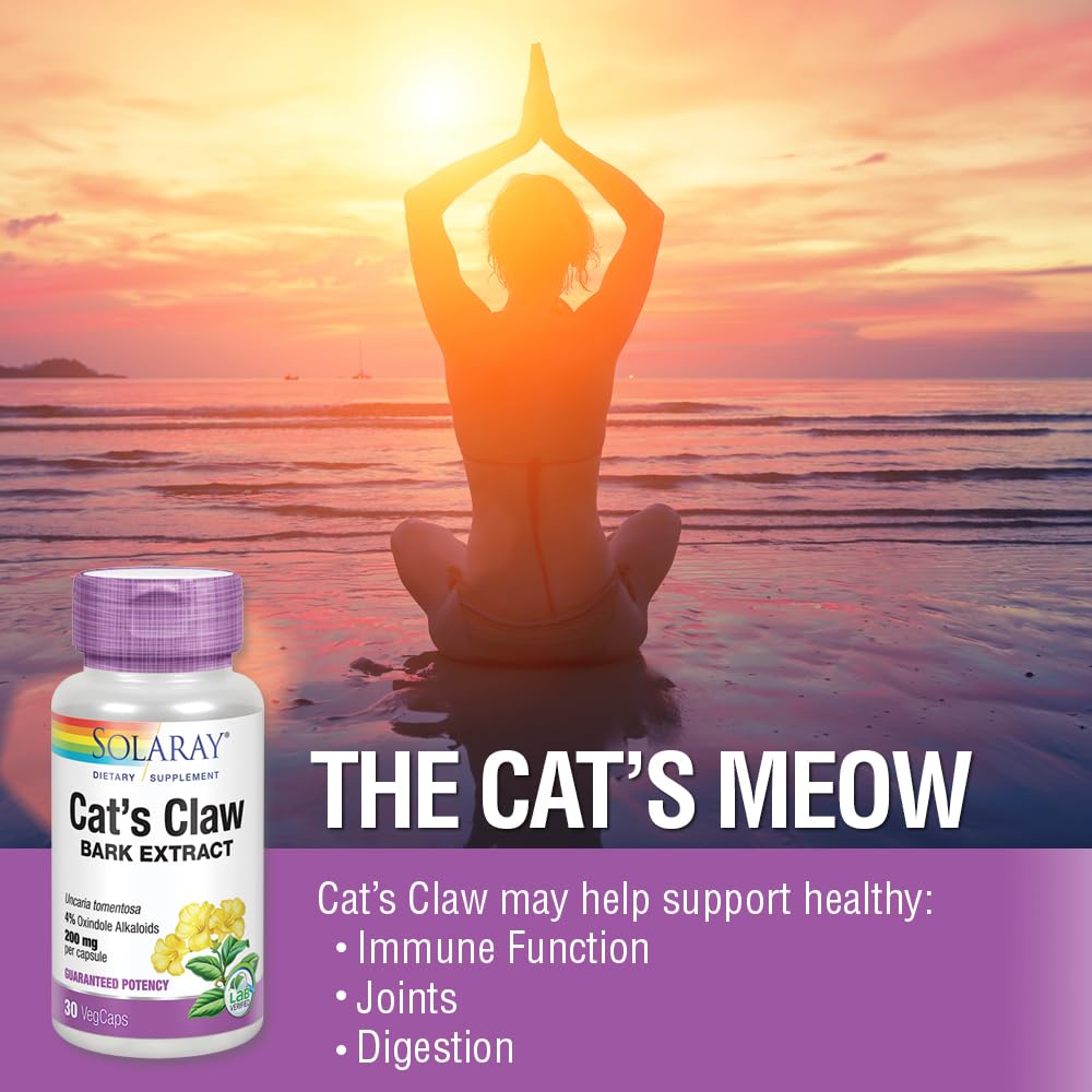 Solaray Cats Claw Bark Extract 200mg | 4% Oxindole Alkaloids | Healthy Immune & Joint Function Support | 30 VegCaps