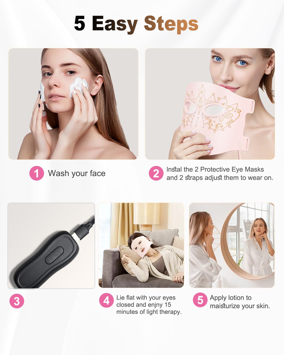 BETNEP Red Light Therapy for Face, LED Face Mask Light Therapy,Near-Infrared 850 Red Light Therapy Mask(NIR),Portable,Rechargeab