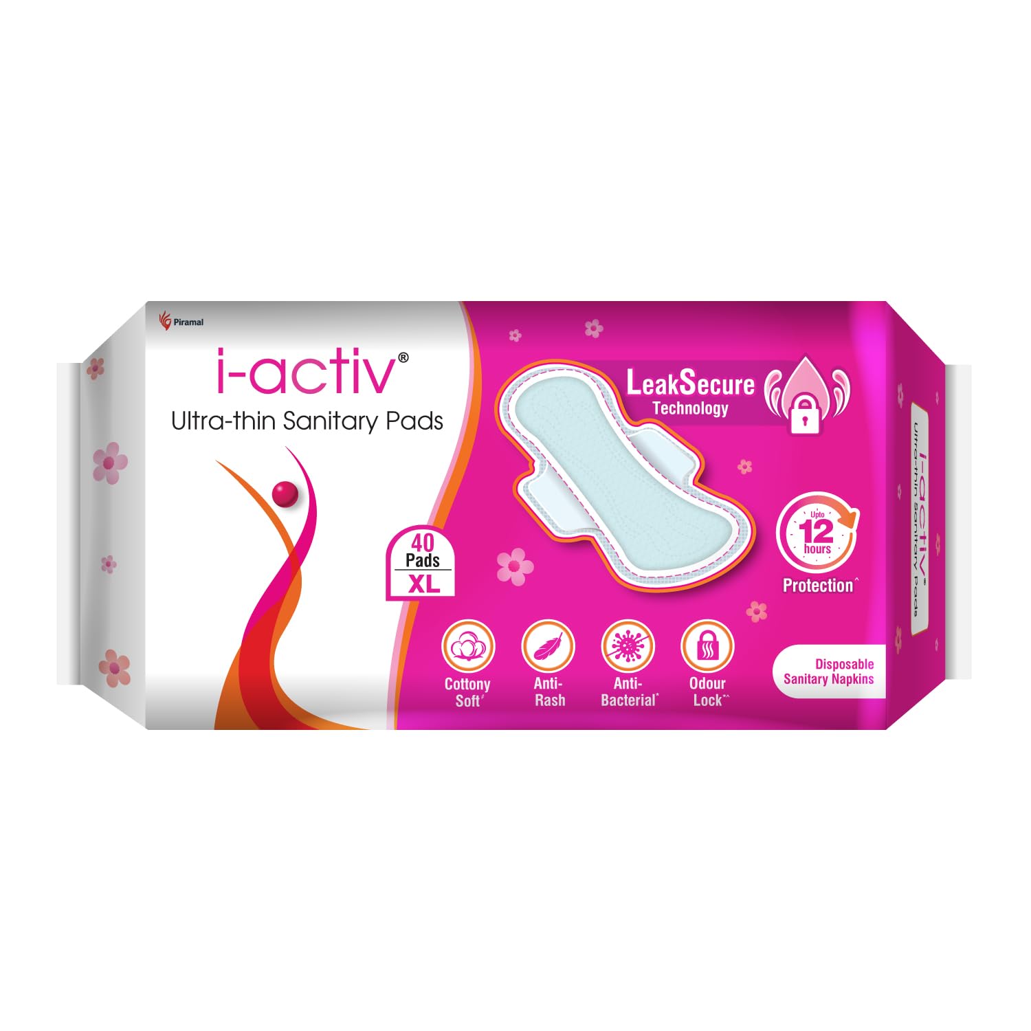 I Activ Ultra Thin Sanitary Pads For Women Xl | 40 Pads | AntiRash AntiBacterial Cottony Soft Sanitary Napkins | No Nasties | 