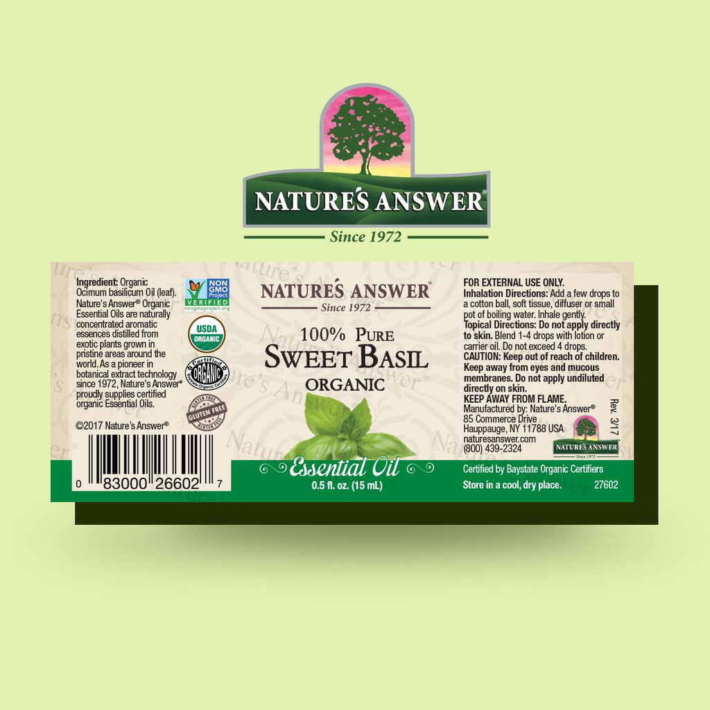 Natures Answer 100% Pure Organic Essential Oil, 0.5-Ounce, Sweet Basil