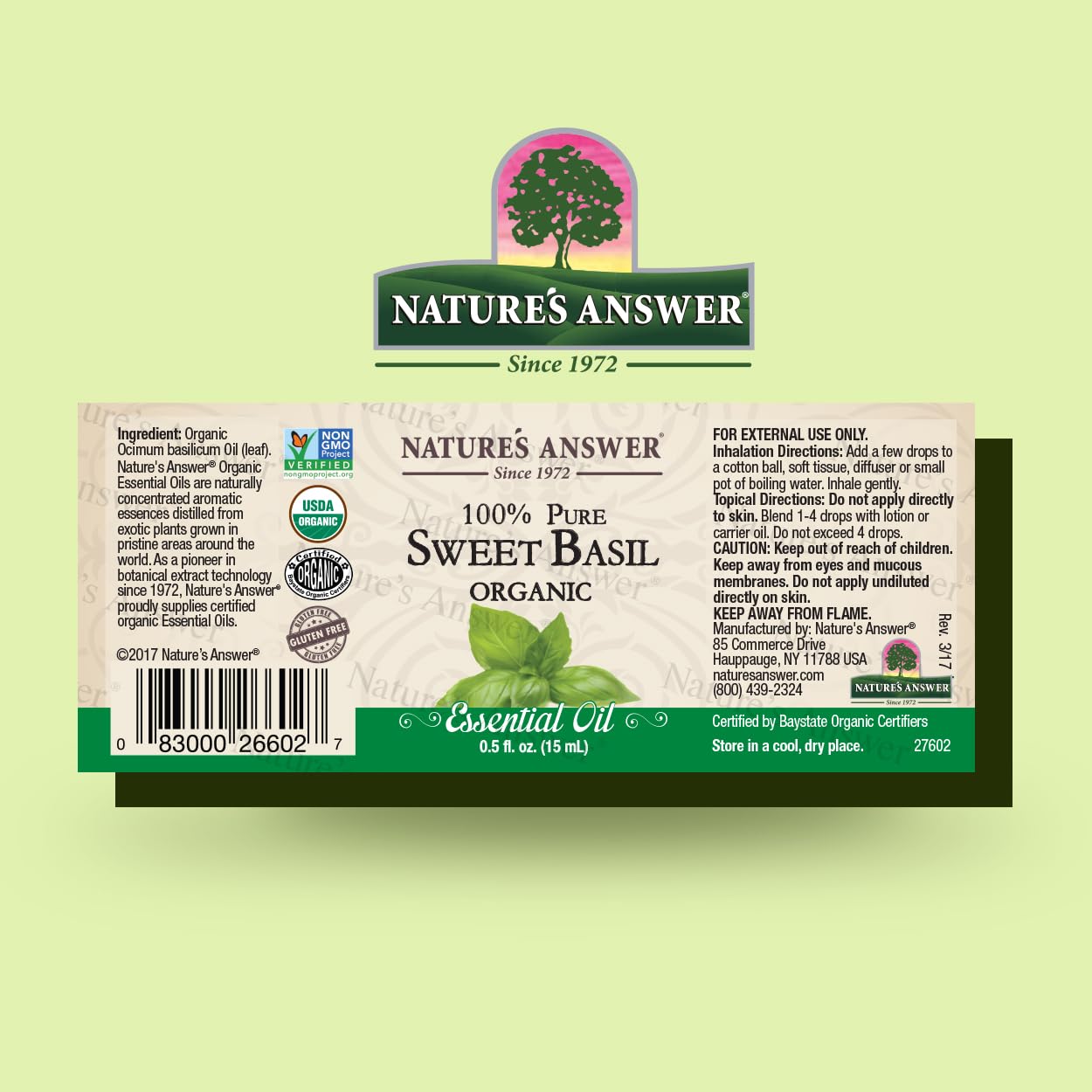 Natures Answer 100% Pure Organic Essential Oil, 0.5-Ounce, Sweet Basil