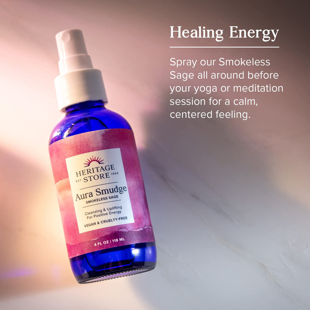 Heritage Store Aura Smudge Smokeless Sage with Juniper, Cleansing & Uplifting Spray for Positive Energy, Clean, Simple Alternati