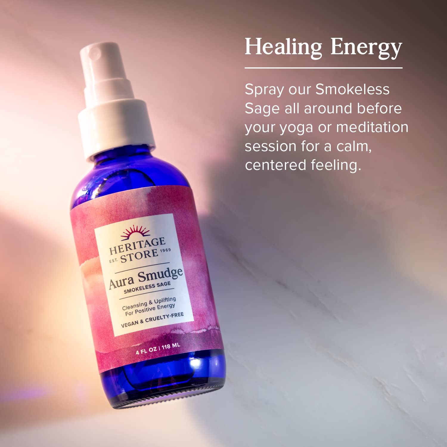 Heritage Store Aura Smudge Smokeless Sage with Juniper, Cleansing & Uplifting Spray for Positive Energy, Clean, Simple Alternati