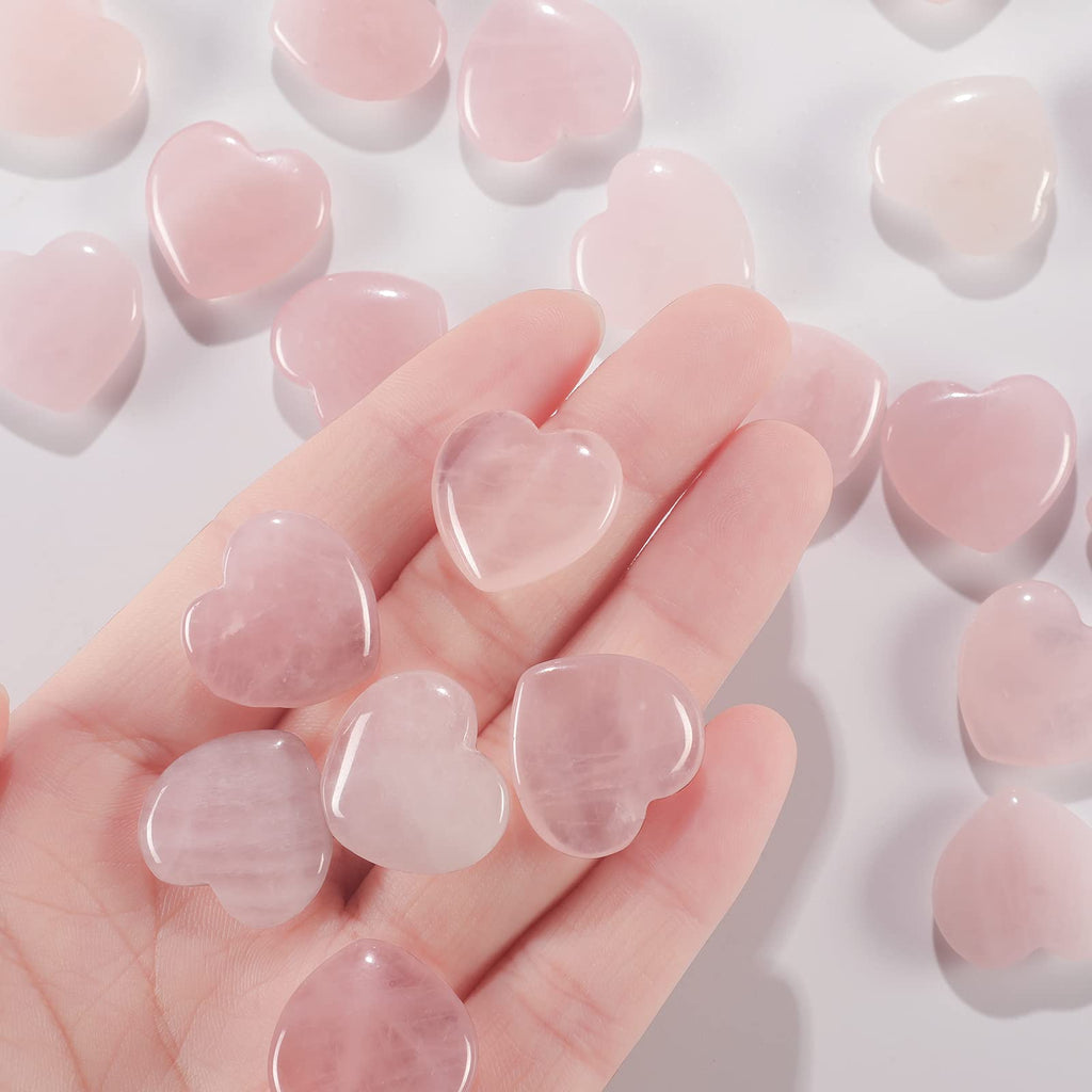 Patelai 24 Pcs Rose Quartz Heart Crystals Pink Heart Shaped Stones Natural Healing Worry Stones Mini Pocket Gemstone with Black