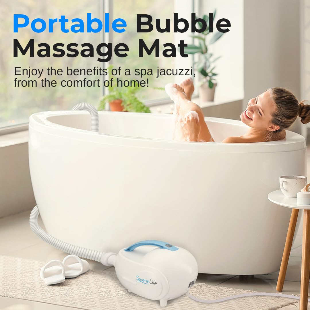 Portable Spa Bubble Bath Massager - Thermal Spa Waterproof Non-Slip Mat with Suction Cup Bottom, Motorized Air Pump & Adjustable