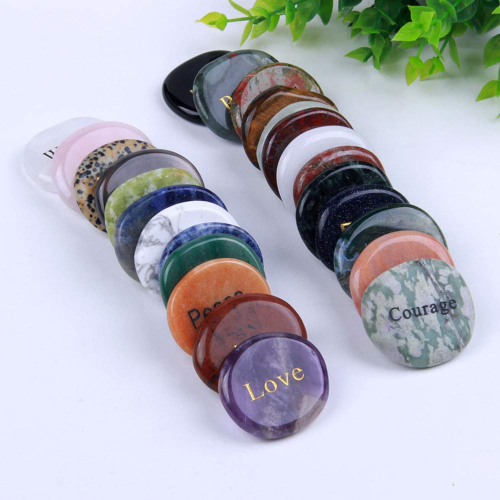 TGS Gems Natural Engraved Inspirational Word Worry Stones(25 Different Words)