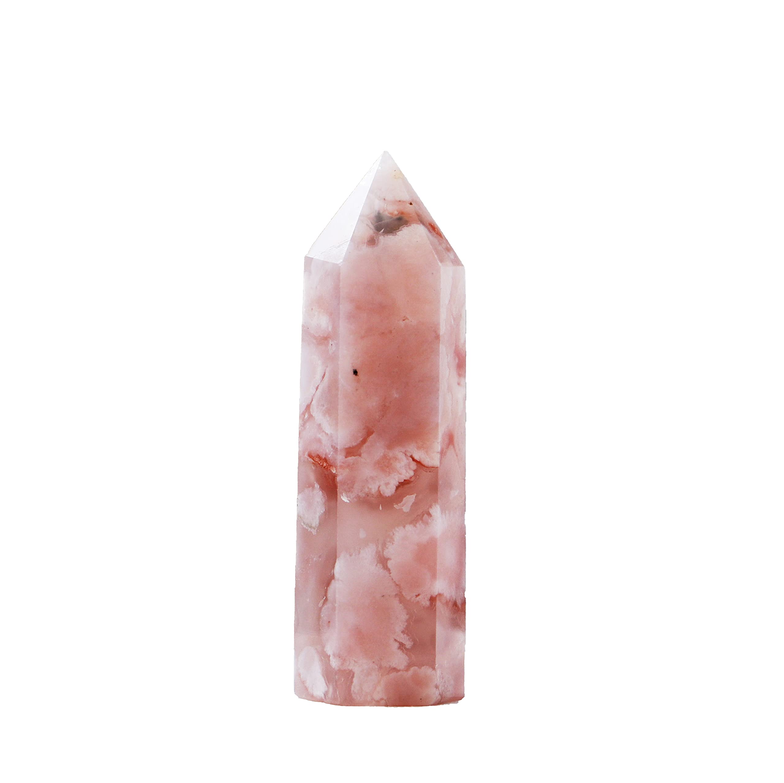Runyangshi Natural Healing Crystals Cherry Blossom Agate Wands 2-2.4 Cherry Agate Single Point Healing Crystal Tower 6 Faceted R