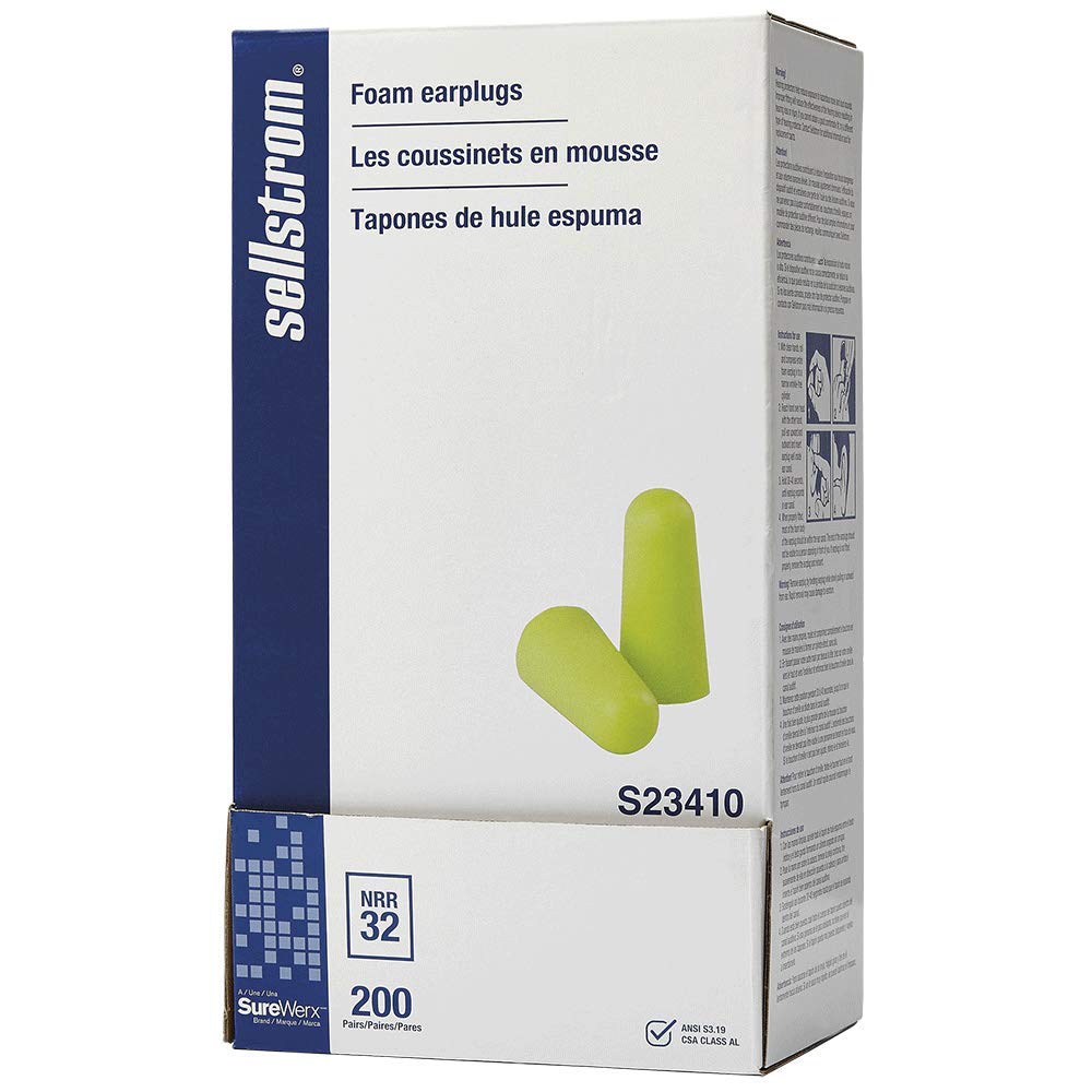 Sellstrom Disposable Uncorded Foam Ear Plugs, 32dB NRR, Hi-Viz Green (Pack of 200), S23410