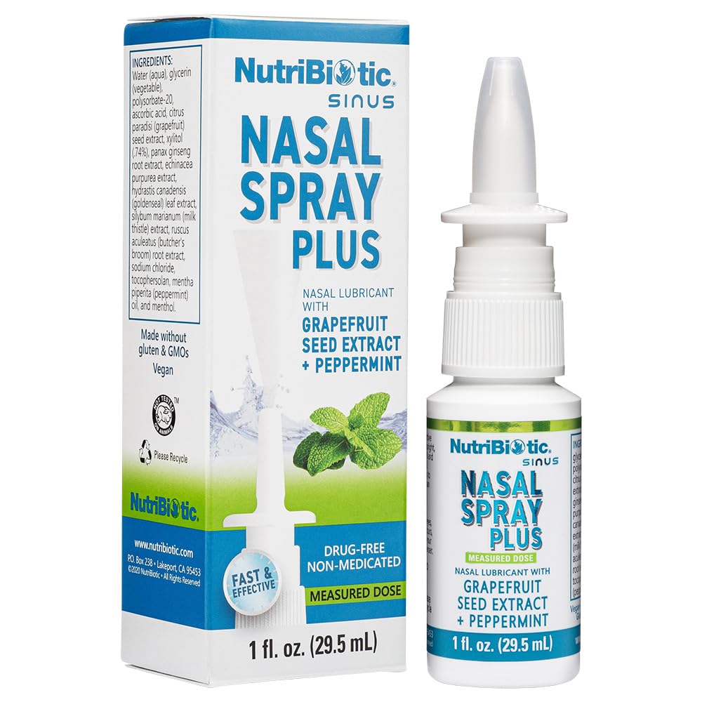 NutriBiotic Nasal Spray Plus | 1 FL OZ Nasal Lubricant Plus Grapefruit Seed Extract, Vitamin C, Peppermint & Botanical Extracts 