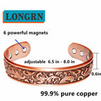 LONGRN-Copper braceletr for men -Ultra Strength Magnetic Bracelets, 99.99% Pure Copper Cuff Bangle with 3500 Gauss Neodymium Mag
