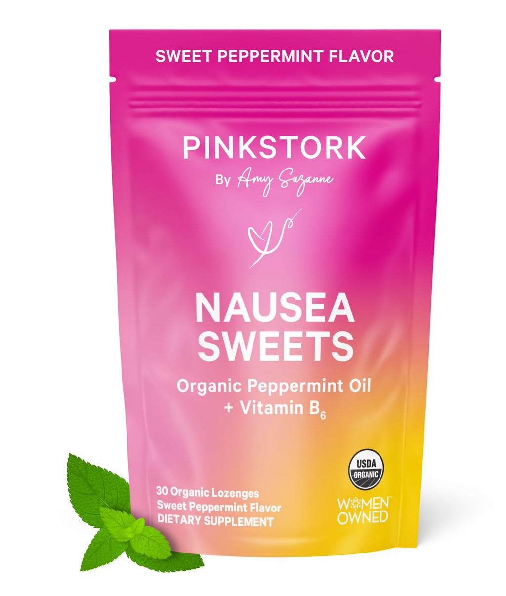 Pink Stork Organic Peppermint Sweets for Morning Sickness and Motion Sickness Support, Added Vitamin B6, 1st Trimester Pregnancy