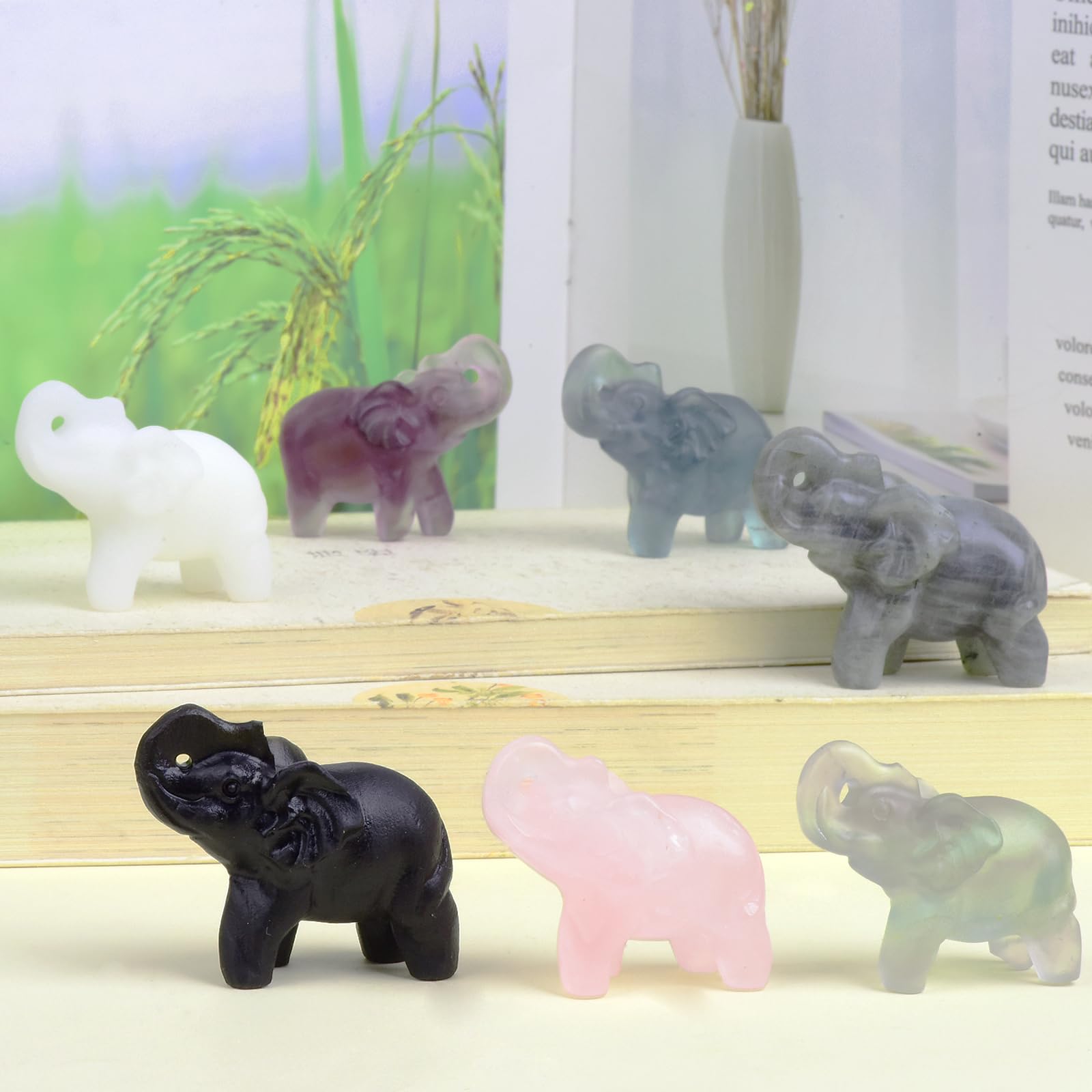 Ytbeoxk 2.1 Inch Black Obsidian Elephant Crystals Decor, Healing Crystal Cute Figurines, Black Elephant Gemstones Decorations St