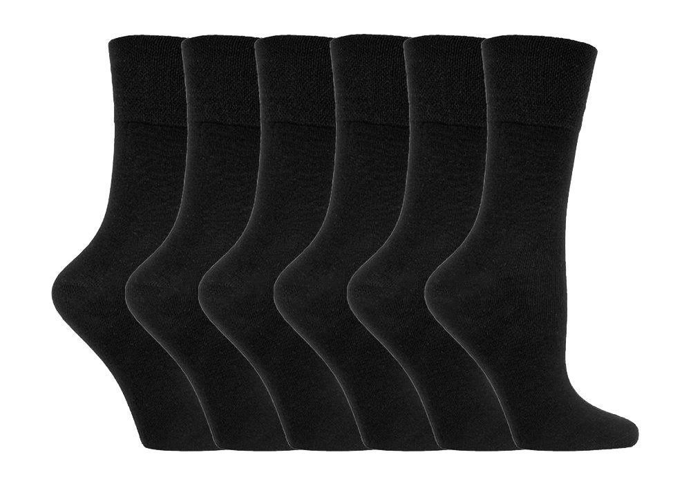 Gentle Grip - 6 Pairs of Ladies Diabetic Socks - 5-9 us (Black)