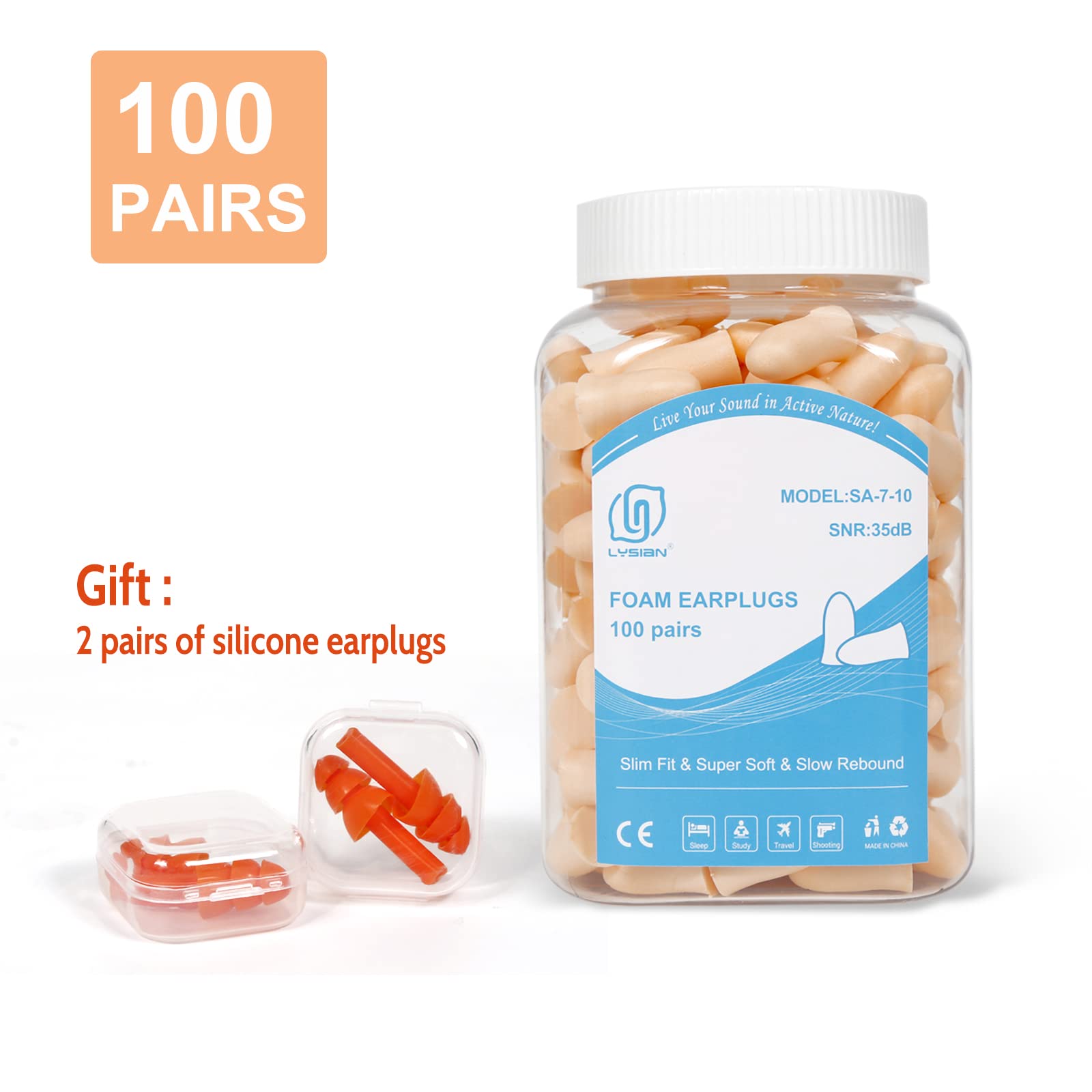LYSIAN Foam Ear Plugs for Sleeping Small Ear Canals Women, Kids-35dB SNR Noise Canceling Sleep Earplugs for Snoring, Work, Shoot