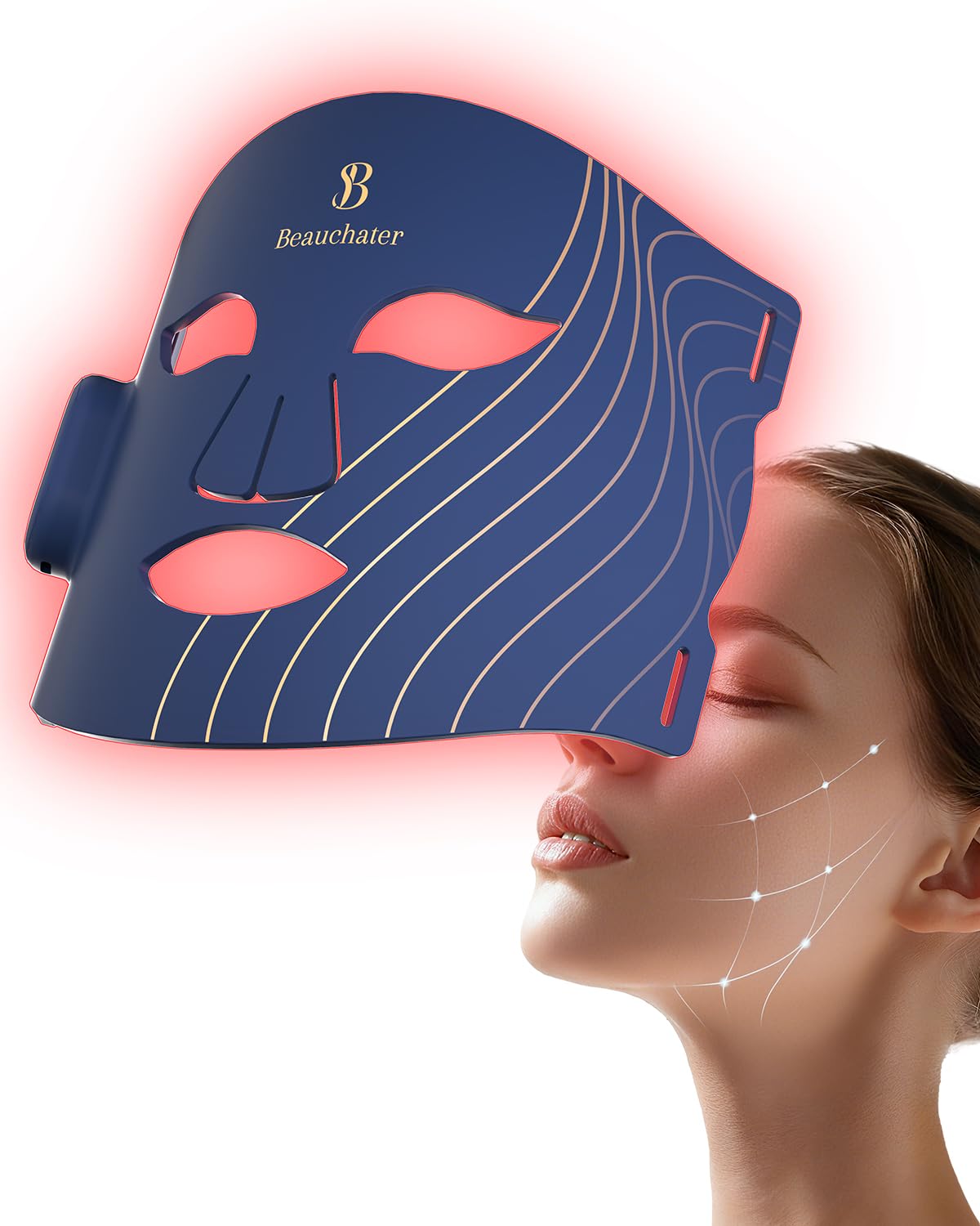Beauchater Red Light Therapy Mask for Face  4 Light Modes with 850nm NIR, Magentic Wireless Controller Face Mask, Red/Blue/Ambe