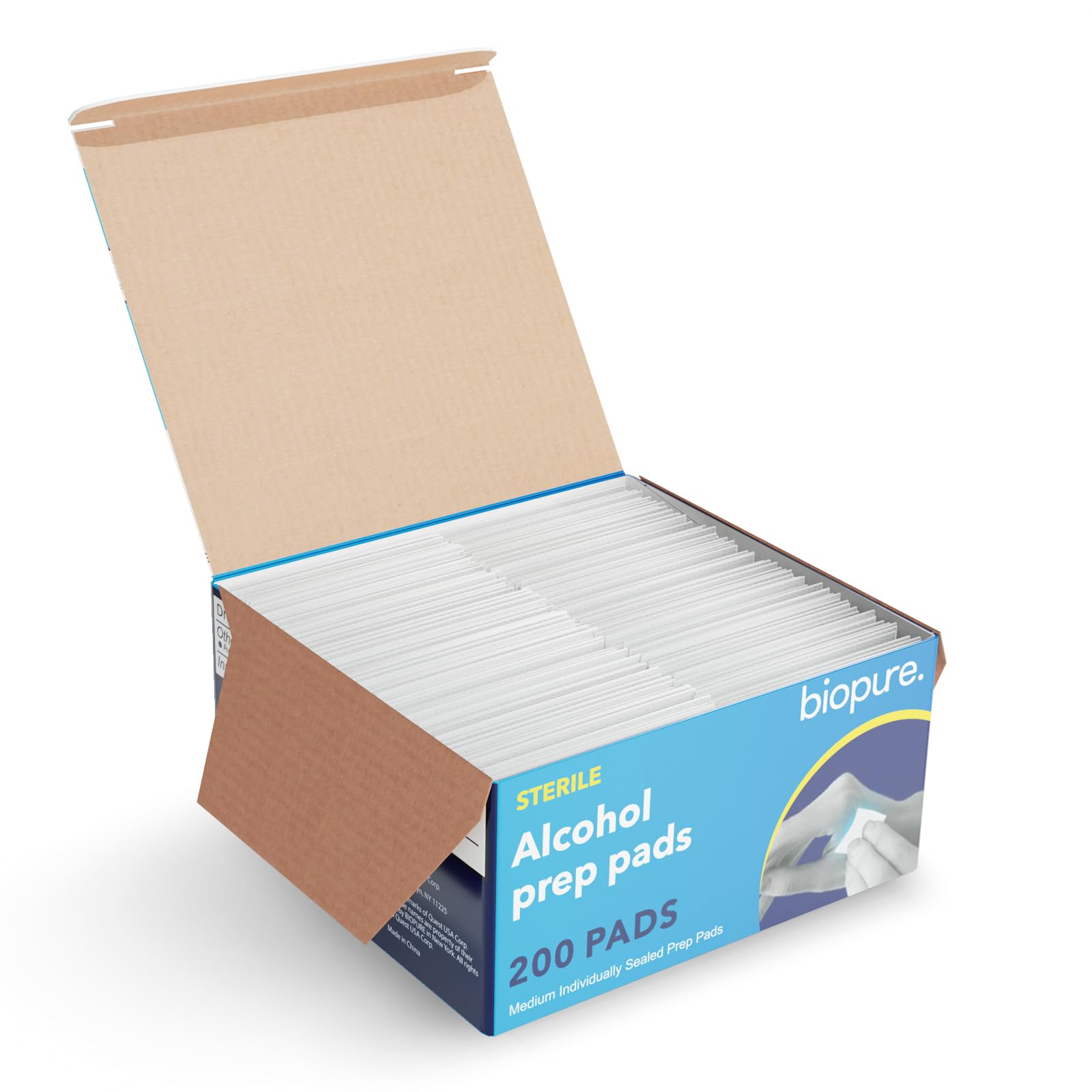 Biopure Alcohol Prep Pads - 1000 Count Sterile Medium Isopropyl Alcohol Swabs Individually Wrapped | First Aid Medical Pads for
