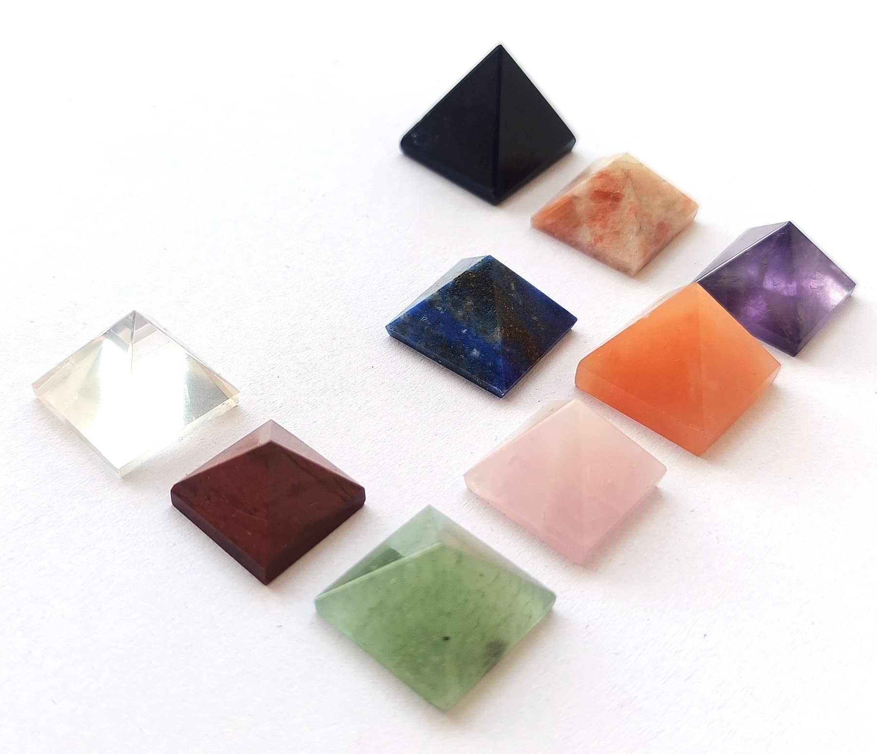WholesaleGemShop Genius Gemstone Lot of 9 Multi Crystal Mini Pyramid Wellness Healing Psychic Energy Reiki Positive Feng Shui En